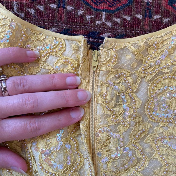 Vintage 60s Silk Dress Green Chartreuse Cocktail Party Shantung Beaded Large - Picture 4 of 5